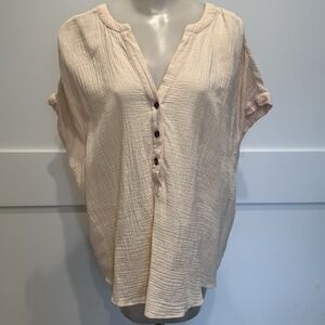 COMO Vintage Peach Gauze Tunic Top Lagenlook Boho Cottagecore Oversized 2X